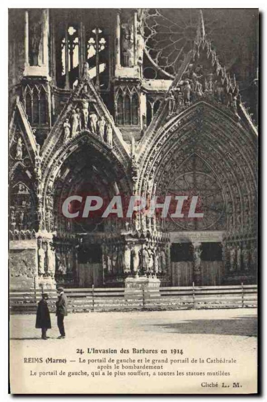 Old Postcard Reims Marne The left gate and the great portal of the Cathedral ...