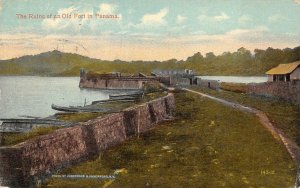 THE RUINS OF AN OLD FORT IN PANAMA CANAL ZONE MILITARY POSTCARD 1917