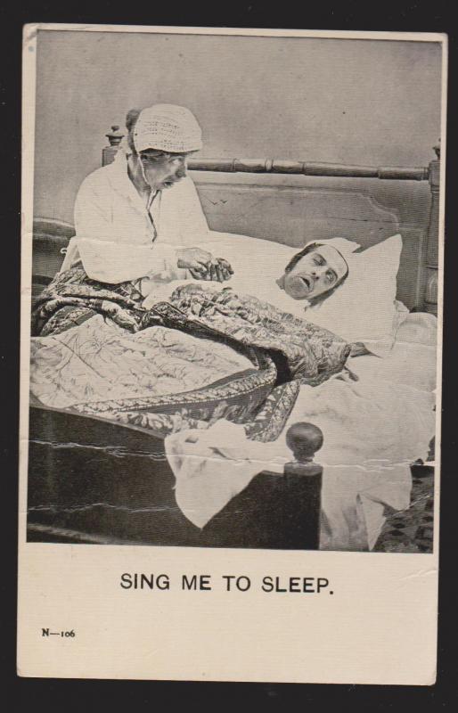 Comic Postcard - Man & Woman In Bed - Sing Me To Sleep - Used 1907 Large Creases