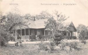 KOLDING DENMARK DANEMARK RESTAURATIONEN ALPEDALEN POSTCARD c1908 NOTE BICYCLE