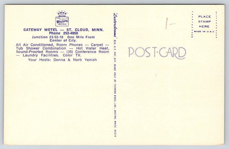Roadside~Western Gateways Motel St Cloud Minnesota~Vintage Postcard