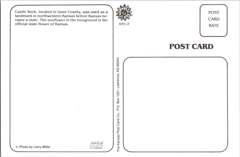 Continental Postcard Castle Rock Gove County, Kansas CF2