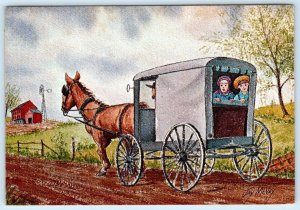 JAY McVEY Artist Signed GOING TO GRANDMA'S HOUSE Amish Buggy 4x6 Postcard