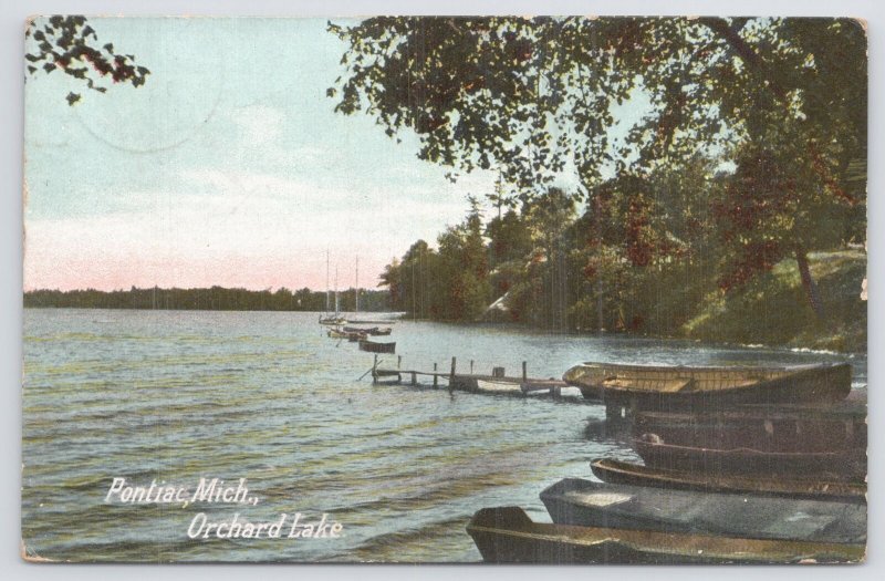 Beautiful Nature Scenery~Boats Parked @ Shore~Orchard Lake In Pontiac MI~PM 1918 