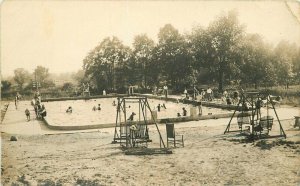 Chairs Large Municipal Swimming Pool Swing Set RPPC Photo Postcard 20-5297