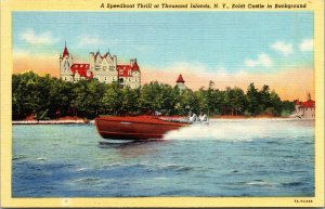 Vtg 1930s Speedboat Thrill at Thousand Islands Boldt Castle New York NY Postcard