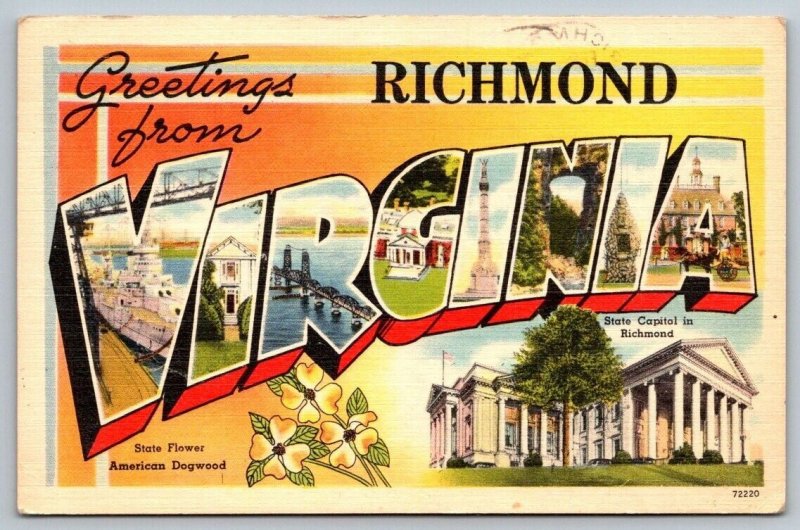 Large Letter Greetings From Richmond, Virginia - 1952- Postcard