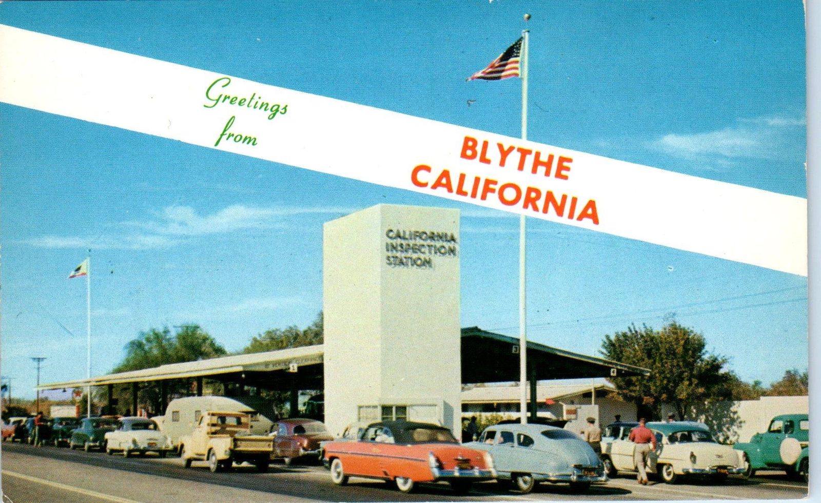 BLYTHE, CA California INSPECTION STATION Cool c1950s Cars Roadside