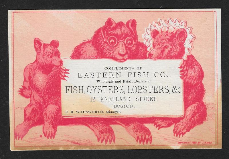 VICTORIAN TRADE CARD Eastern Fish Co Bear People