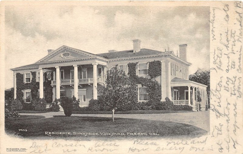 G76/ Fresno California Postcard 1907 Residence Sunnyside Vineyard