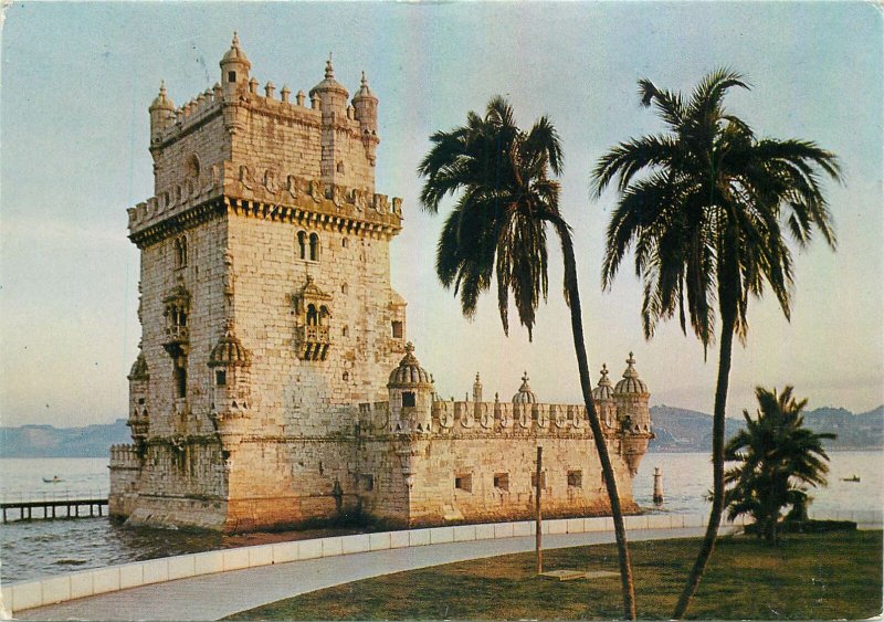 Postcard Portugal Lisboa belem tower architecture engineering palms sea-side