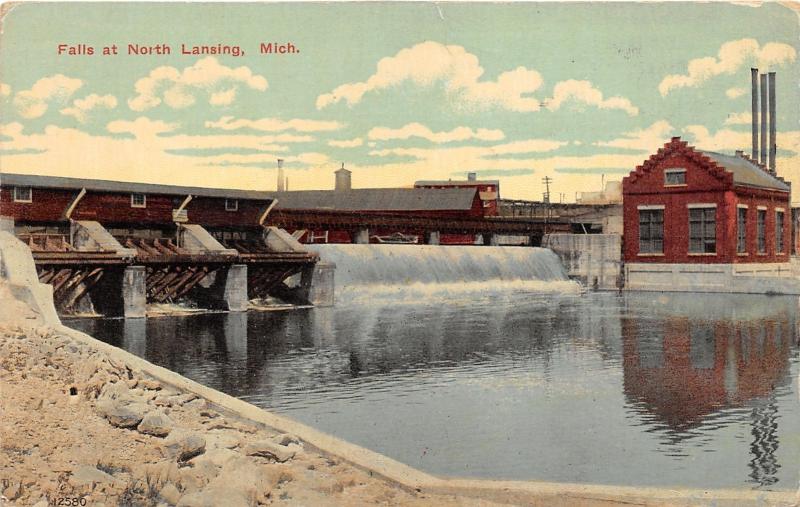 Lansing Michigan~Grand River Falls @ North Side of City~c1910 Postcard