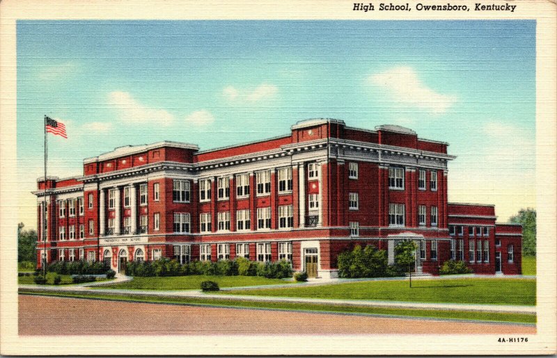 Vtg 1930's High School Building Owensboro Kentucky KY Linen Postcard
