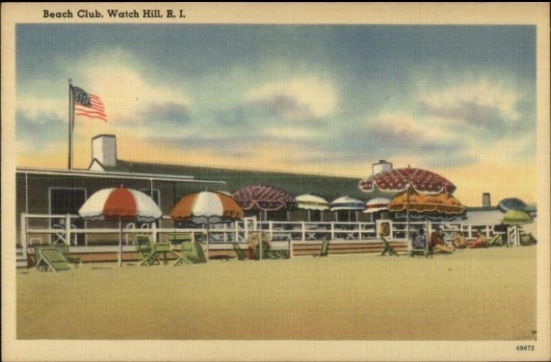 Wickford RI Beach Club Linen Postcard