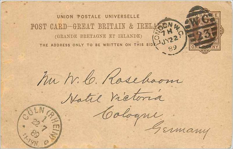 Entier Postal Stationery Postal Great Britain Great Britain 1889 London to Co...