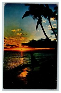 Vintage 1964 Postcard Panoramic View Coconut Palms Sunset Honolulu Hawaii