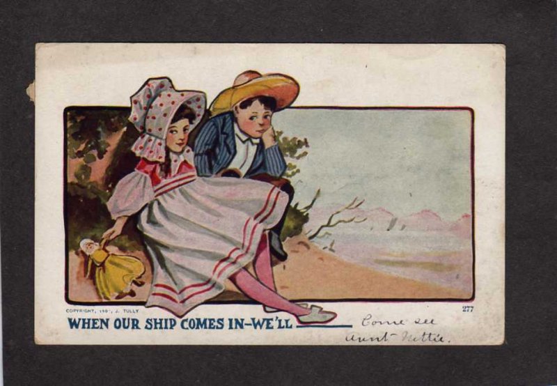 Boy Girl Beach When our ship comes in We'll J Tully Postcard 1913
