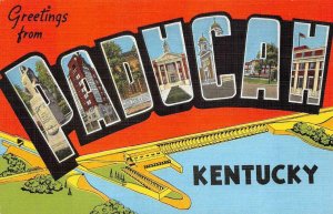 GREETINGS FROM PADUCAH KENTUCKY LARGE LETTER POSTCARD (c. 1940s)