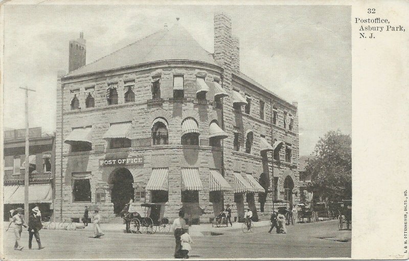 Post Office, Asbury Park, New Jersey, Early Postcard, Undivided Back, Unused 