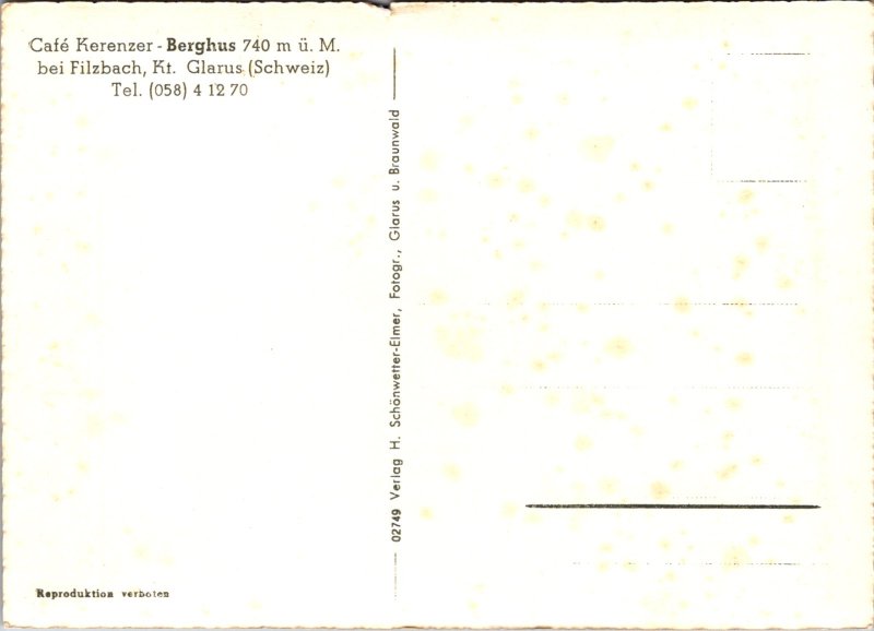 Aussicht Cafe Kerenzer Berghus Birdseye view fields mountains  vintage postcard