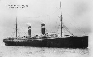 RPPC USMS ST. LOUIS AMERICAN LINE SHIP SEA POST CANCEL REAL PHOTO POSTCARD 1915