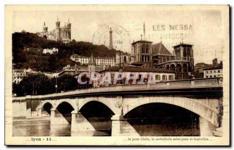 Lyon Old Postcard Tilsit The bridge cathedral Saint John and Fourviere