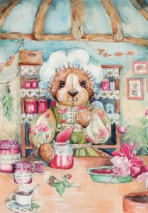 TEDDY Bear Tea party Time Buffet Jam Kitchen Cooking ART Modern Postcard