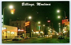 BILLINGS, MT Montana~ Night Neon STREET SCENE Lincoln Hotel c1960s Cars Postcard