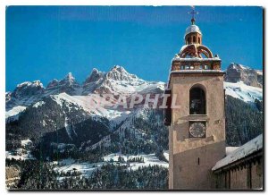 Modern Postcard Champery Church and the Dents du Midi