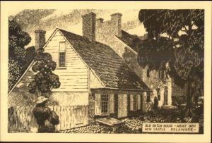 Wilmington DE Pencil Sketch Postcard THE DUTCH HOUSE gfz