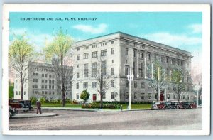 c1932 Court House & Jail Buildings Classic Car Trees Flint Michigan MI Postcard