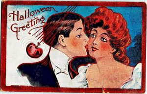 Vintage 1909 TRG Publisher Victorian Man & Woman Couple Halloween Postcard