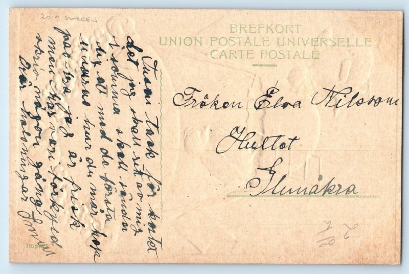 c1910's Easter Egg Hot Air Balloon Chicks Flag Sweden Embossed Antique Postcard
