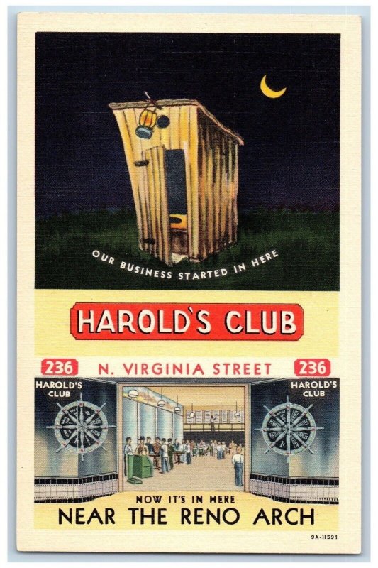 Reno Nevada Postcard Harold Club Near Reno Arch Multiview Moonlight 1940 Vintage