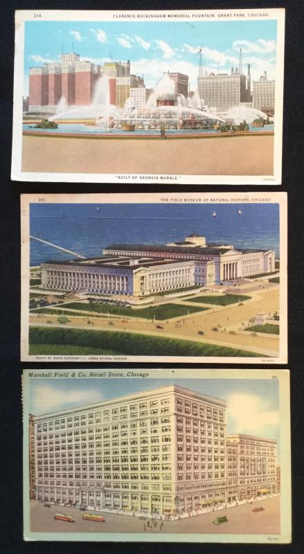 Postcards (3) Hotels Buildings IL 3 Used 2 Linen 1 Non Unused LB