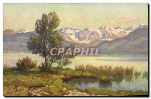 Old Postcard Fantasy Illustrator Zurichsee Waggitaler und Berge