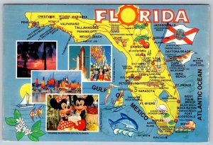 Florida State Map Showing Points Of Interest And Major Routes, 1995 Postcard