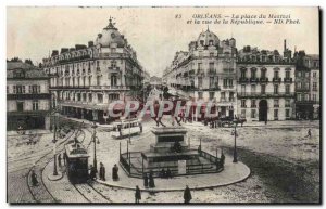 Old Postcard Orleans martroi square and the street of the Republic