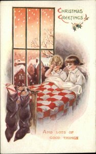 Christmas Children Wake Up Christmas Morning c1910 Vintage Postcard