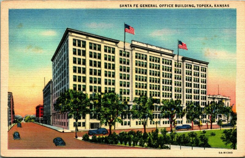 Topeka KS Kansas Santa Fe General Office Building Linen Postcard UNP T13