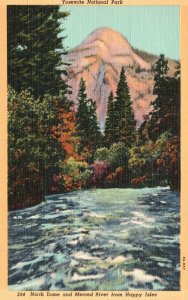 Vintage Postcard Yosemite National Park N Dome Merced River Happy Isles Calif.