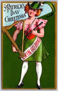 K47/ St Patricks Day Holiday Postcard c1910 Woman Harp Hat 2