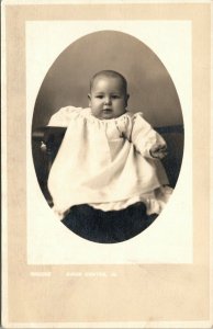 RPPC Baby White Dress Oval Real Photo Postcard Artura Brooke Sioux Center IA