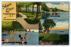 c1940 Shore Line Lake South Shore Line Chautauqua New York NY Multiview Postcard