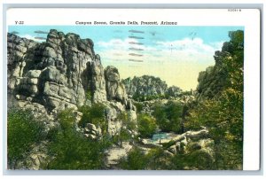 Prescott Arizona AZ Postcard Canyon Scene Granite Dells 1944 Posted Vintage