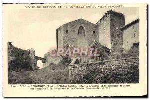 Old Postcard Perouges Church The Barbican and fortified the curtain