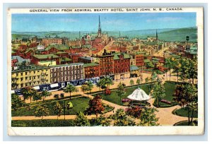 1938 General View from Admiral Beatty Hotel St. John NB Canada Postcard