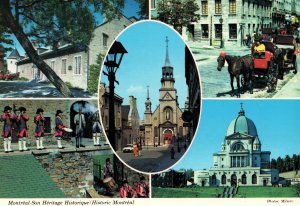 CONTINENTAL SIZE POSTCARD FIVE VIEWS OF HISTORIC MONTREAL QUEBEC CANADA 1970s