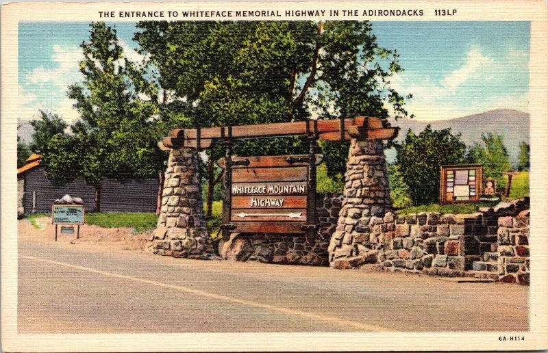 Entrance Whiteface Memorial Hwy Adirondacks Linen Postcard UNP VTG Curt Teich 