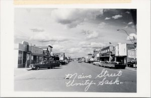 Unity Saskatchewan Main Street Selkirk Hotel Roy's Barber RP Postcard E90 *as is